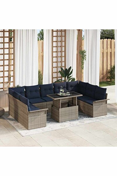 vidaxl Set de canapele pentru gradina cu perna 10 pcs Gri Rattan poli