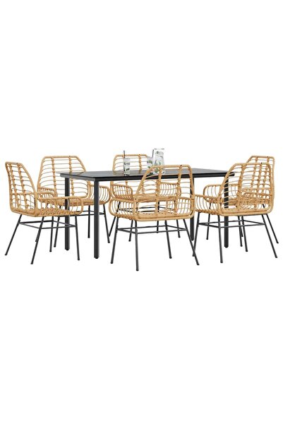 vidaxl Set de sufragerie de gradina 7 piese sticla maro din poli ratan
