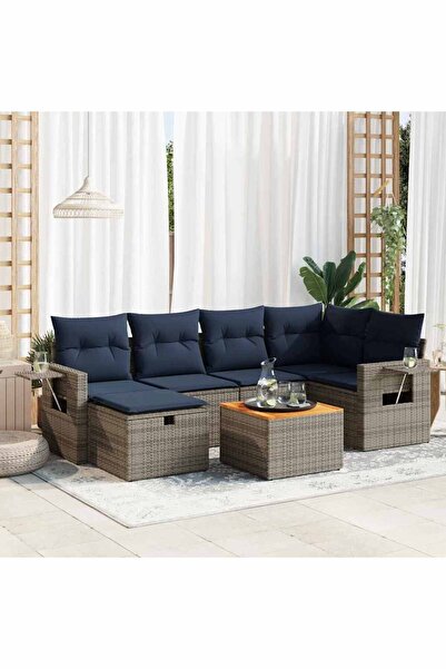 vidaxl Set canapele de gradina, 7 piese, cu perne, gri, poliratan