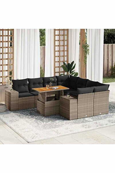 vidaxl Set canapele de gradina, 9 piese, cu perne, gri, poliratan