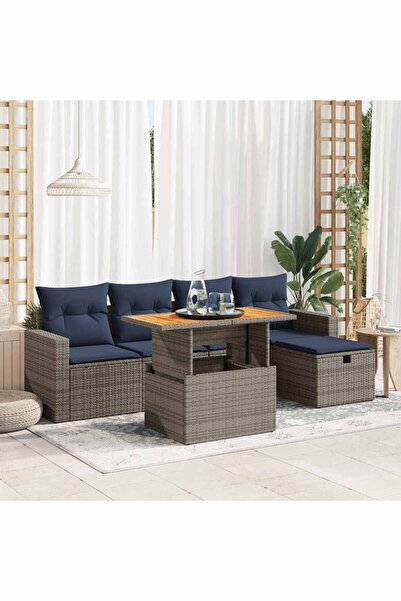 vidaxl Set mobilier gradina cu perne 6 piese gri poliratan/lemn acacia