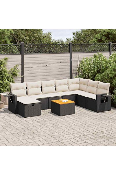 vidaxl Set mobilier de gradina cu perne, 9 piese, negru, poliratan