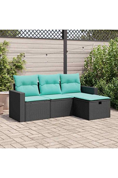 vidaxl Set mobilier de gradina cu perne, 4 piese, negru, poliratan