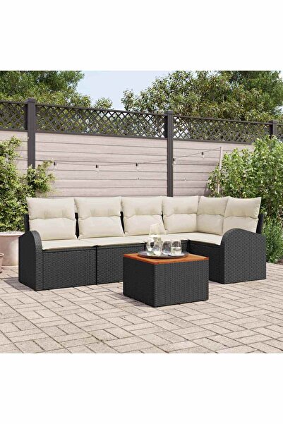 vidaxl Set de canapele pentru gradina 6 pcs Negru È™i Crem poliratan