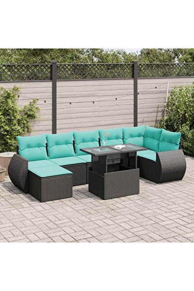 vidaxl Set mobilier gradina perne 8 piese negru, poliratan/lemn acacia