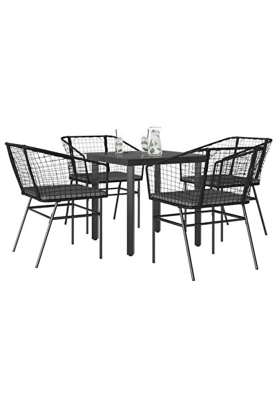 vidaxl Set de sufragerie de gradina 5 piese neagra Sticla Poly Rattan