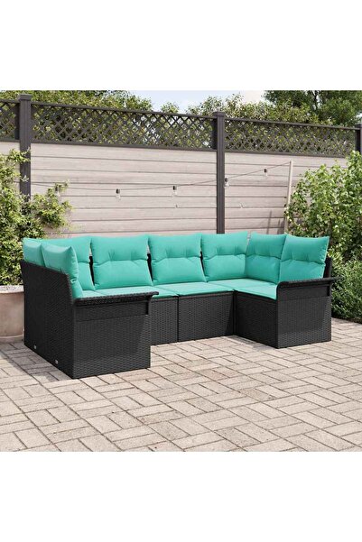 vidaxl Set de canapele pentru gradina cu perna 6 pcs Negru Rattan poli