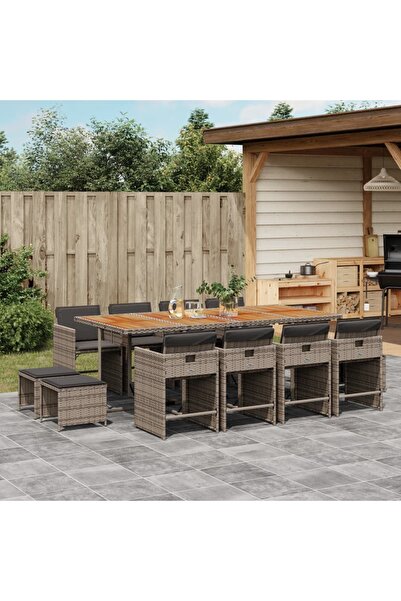 vidaxl Set mobilier de gradina cu perne, 13 piese, gri, poliratan