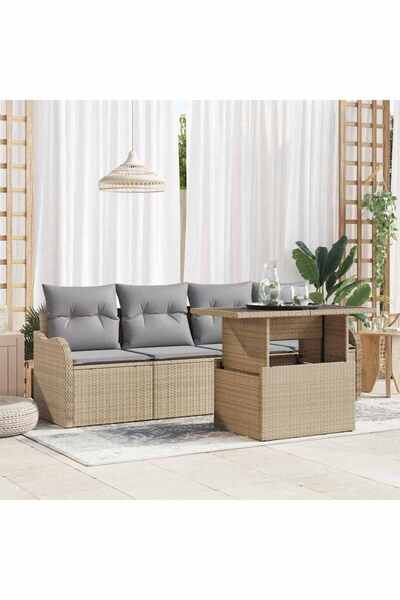 vidaxl Set de canapele pentru gradina cu perna 5 pcs Bej Rattan poli