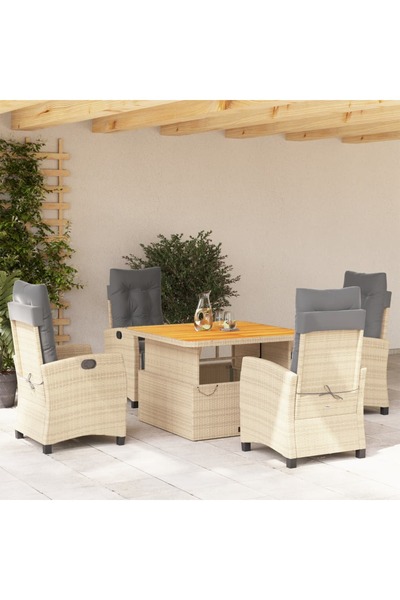 vidaxl Set mobilier de gradina cu perne, 5 piese, bej, poliratan