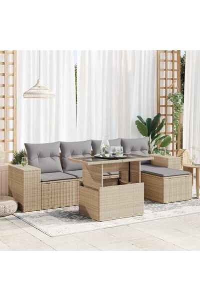 vidaxl Set canapele de gradina cu perne, 6 piese, bej, poliratan