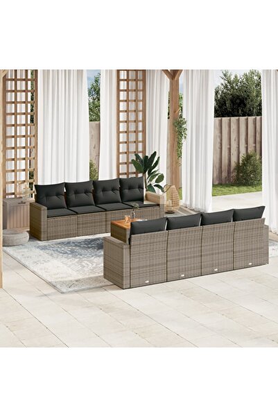 vidaxl Set canapele de gradina, 9 piese, cu perne, gri, poliratan