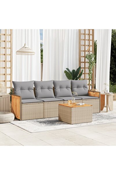 vidaxl Set canapele de gradina cu perne, 5 piese, bej, poliratan