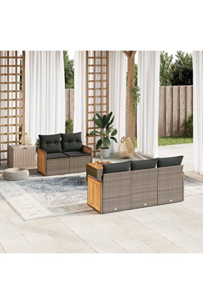 vidaxl Set mobilier gradina cu perne, 6 piese, gri, poliratan