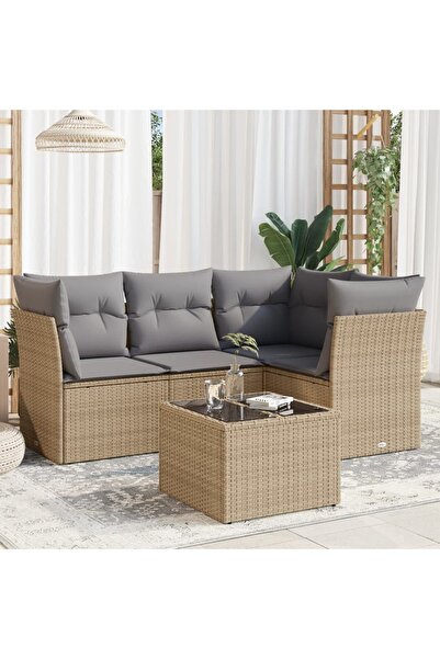 vidaxl Set canapele de gradina cu perne, 5 piese, bej, poliratan