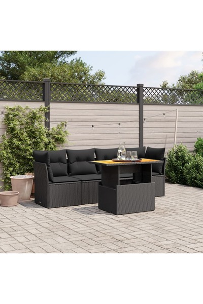 vidaxl Set mobilier de gradina cu perne, 5 piese, negru, poliratan