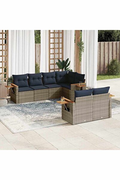 vidaxl Set canapele de gradina cu perne, 7 piese, gri, poliratan