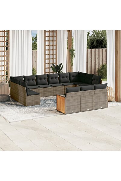 vidaxl Set mobilier de gradina cu perne, 13 piese, gri, poliratan