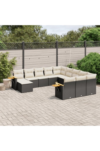 vidaxl Set canapele de gradina cu perne, 11 piese, negru, poliratan
