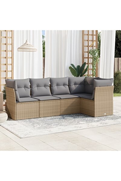vidaxl Set canapele de gradina cu perne, 5 piese, bej, poliratan