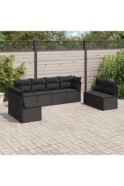vidaxl Set mobilier de gradina cu perne, 8 piese, negru, poliratan