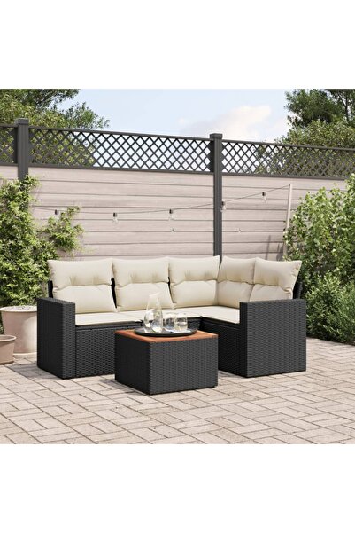 vidaxl Set mobilier de gradina cu perne, 5 piese, negru, poliratan