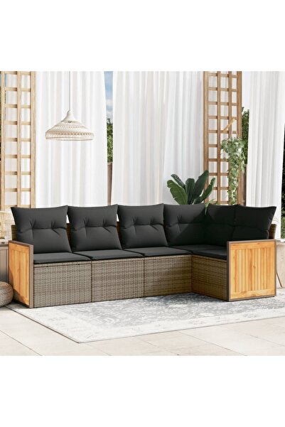 vidaxl Set canapea de gradina cu perne, 5 piese, gri, poliratan