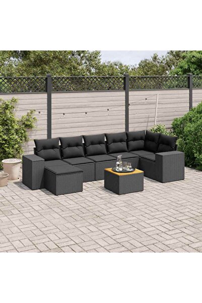vidaxl Set mobilier de gradina cu perne, 8 piese, negru, poliratan