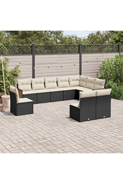 vidaxl Set canapele de gradina cu perne, 10 piese, negru, poliratan