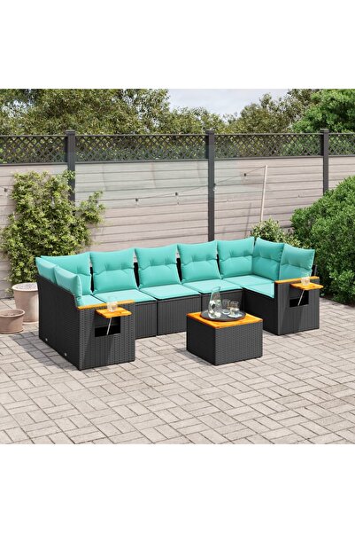 vidaxl Set canapele de gradina cu perne, 8 piese, negru, poliratan