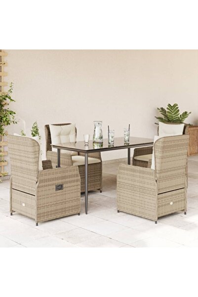 vidaxl Set mobilier de gradina cu perne, 5 piese, bej, poliratan