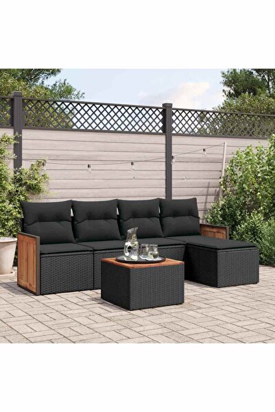 vidaxl Set mobilier de gradina cu perne, 6 piese, negru, poliratan