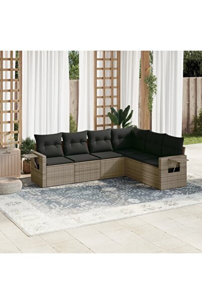 vidaxl Set mobilier gradina cu perne, 6 piese, gri, poliratan