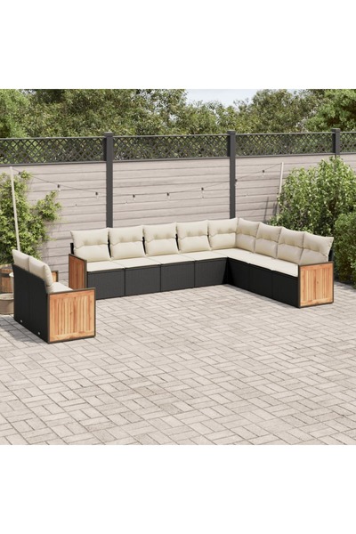 vidaxl Set canapele de gradina cu perne, 10 piese, negru, poliratan