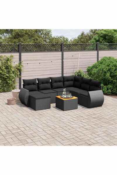 vidaxl Set mobilier de gradina cu perne, 8 piese, negru, poliratan