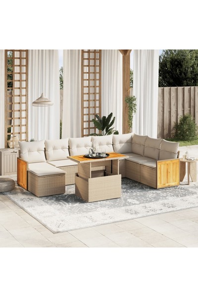 vidaxl Set canapele de gradina, 9 piese, cu perne, bej, poliratan