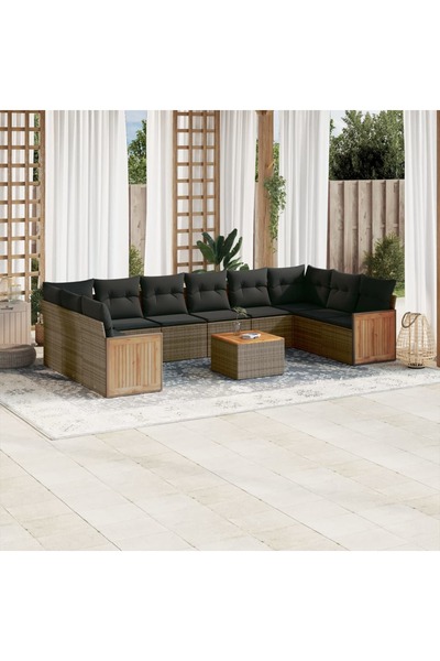 vidaxl Set canapele de gradina cu perne, 11 piese, gri, poliratan