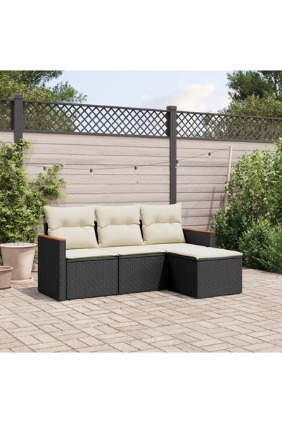 vidaxl Set mobilier de gradina cu perne, 4 piese, negru, poliratan