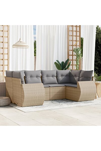 vidaxl Set canapele de gradina cu perne, 6 piese, bej, poliratan