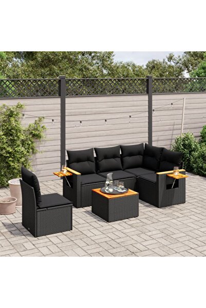 vidaxl Set mobilier de gradina cu perne, 6 piese, negru, poliratan