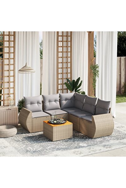 vidaxl Set canapele de gradina cu perne, 6 piese, bej, poliratan