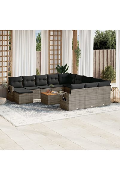 vidaxl Set mobilier de gradina cu perne, 13 piese, gri, poliratan
