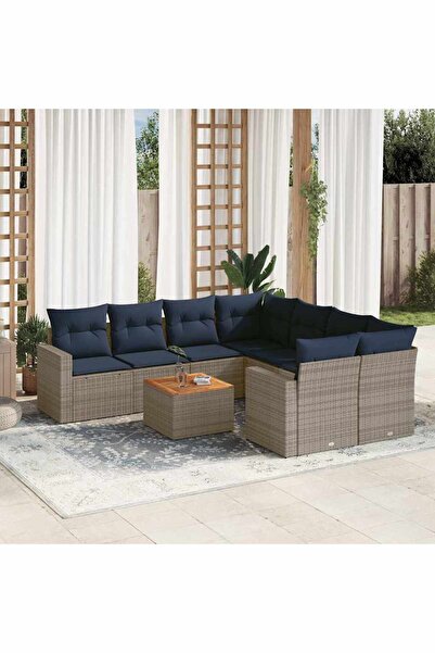 vidaxl Set canapele de gradina, 9 piese, cu perne, gri, poliratan