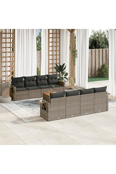 vidaxl Set canapele de gradina, 9 piese, cu perne, gri, poliratan