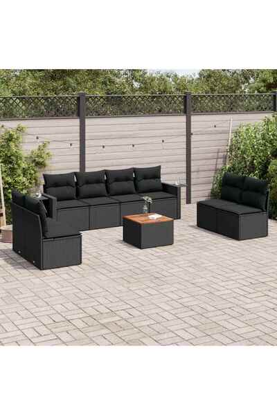 vidaxl Set mobilier de gradina cu perne, 9 piese, negru, poliratan