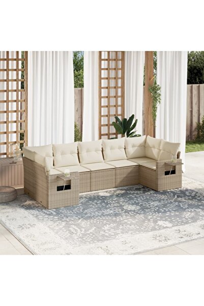 vidaxl Set canapele de gradina, 7 piese, cu perne, bej, poliratan