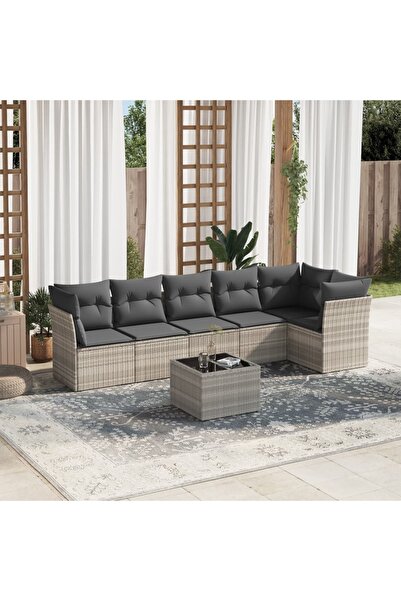 vidaxl Set canapele de gradina cu perne, 7piese gri deschis poliratan