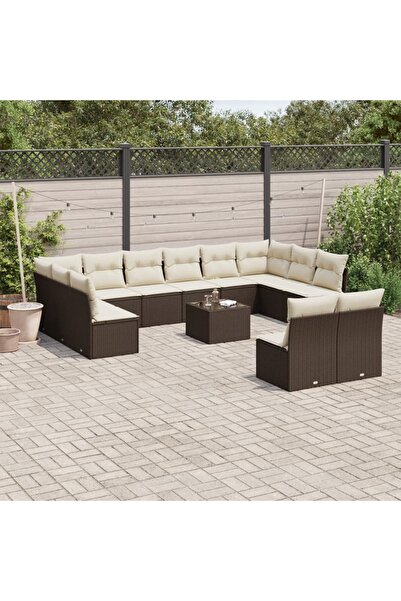vidaxl Set canapele de gradina cu perne, 13 piese, maro, poliratan