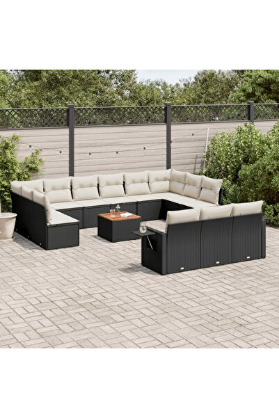 vidaxl Set mobilier de gradina cu perne, 14 piese, negru, poliratan