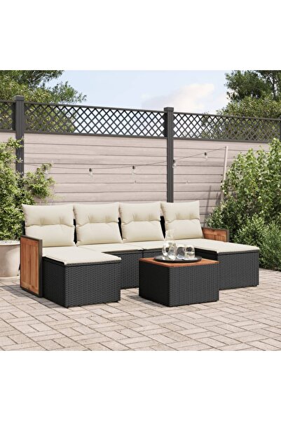 vidaxl Set canapele de gradina cu perne, 7 piese, negru, poliratan